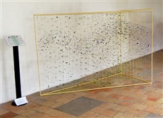 Objekt, 2010, Versponnen, Garn, Samenkapseln, Eisengestell, 140x200x100cm Kreuzgang Wettingen Kloster